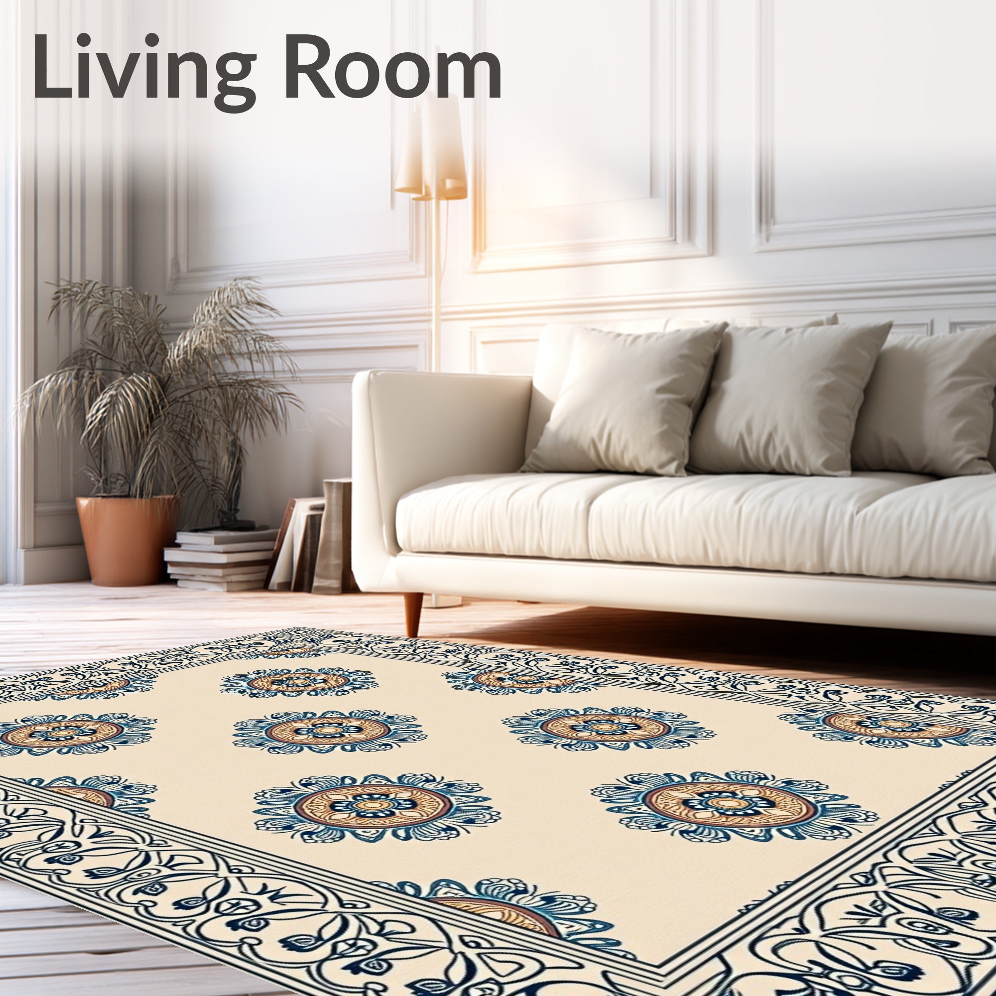 Classic Floral Medallion Border Design Rug