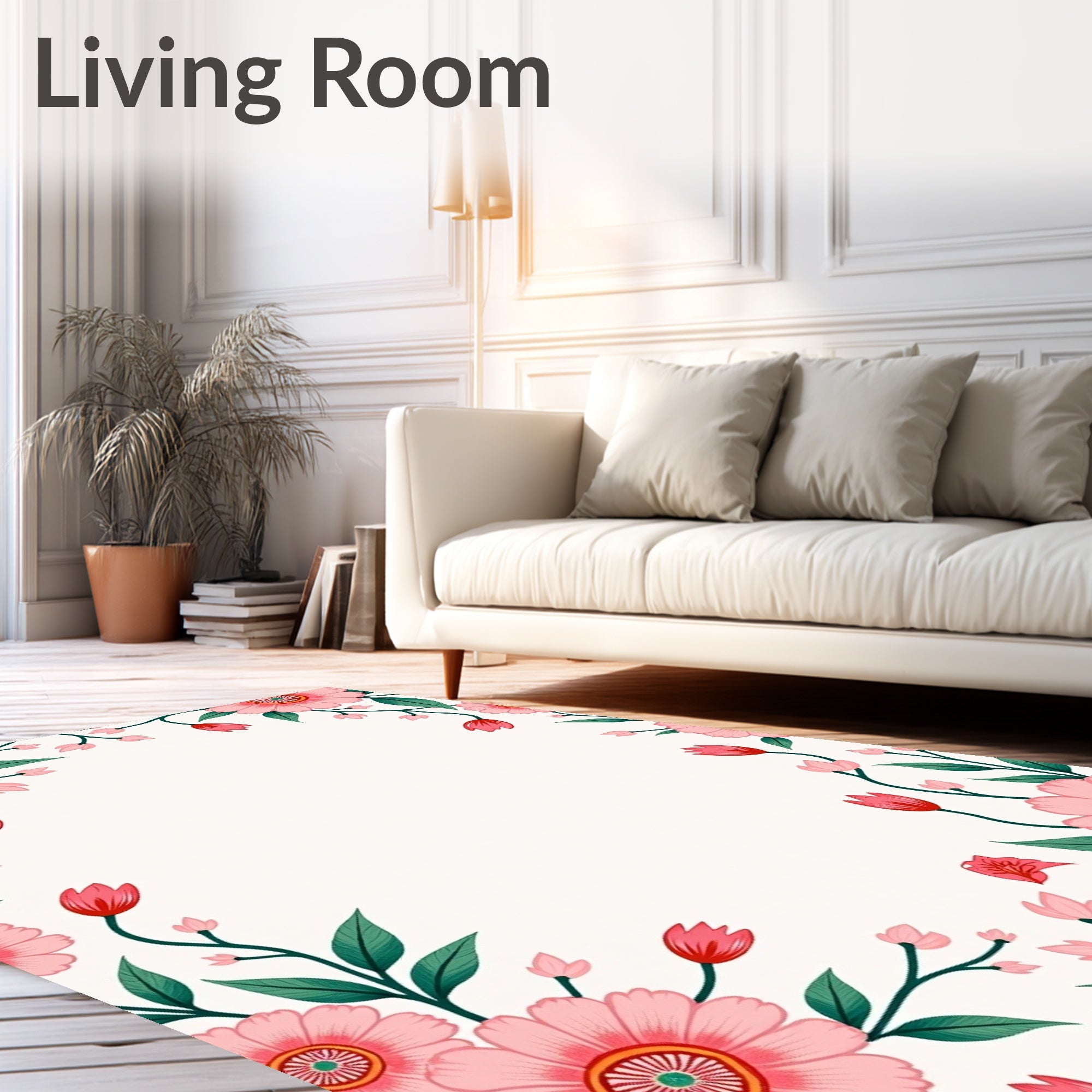 Pink Red Floral Vine Pattern Rug