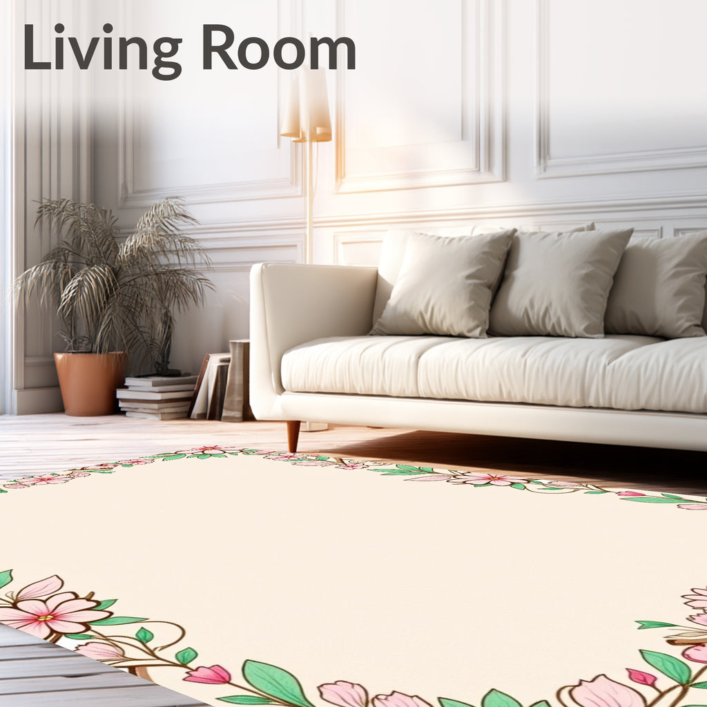Floral Branch Pink Petal Design Rug