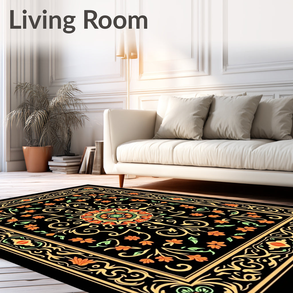 Ornate Floral and Scrollwork Design Rug