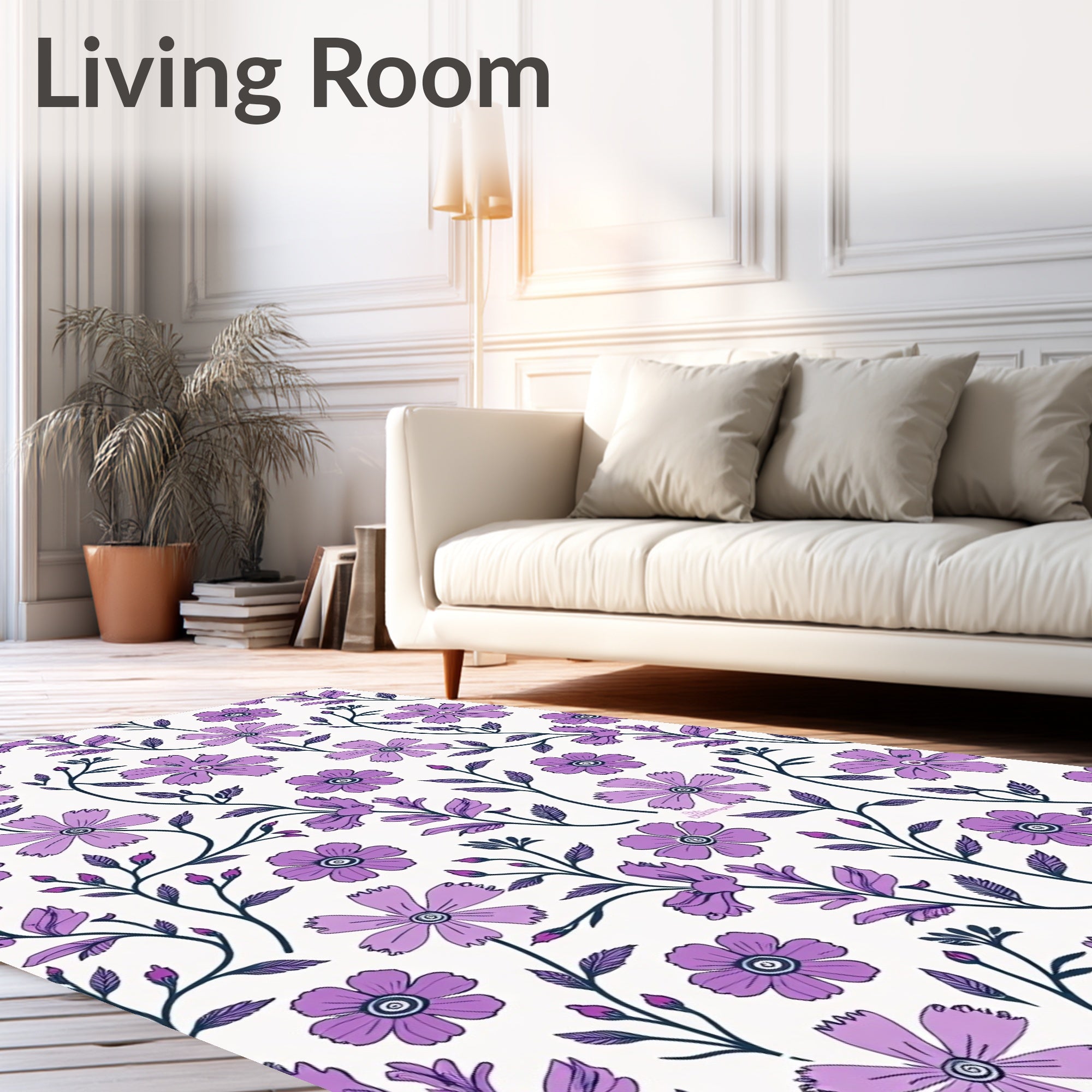 Purple Blossoms With Vines Pattern Rug