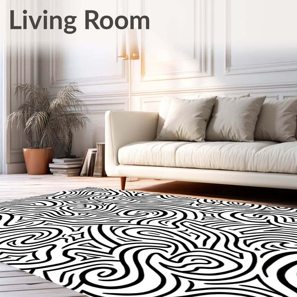 Abstract Black White Swirl Pattern Rug