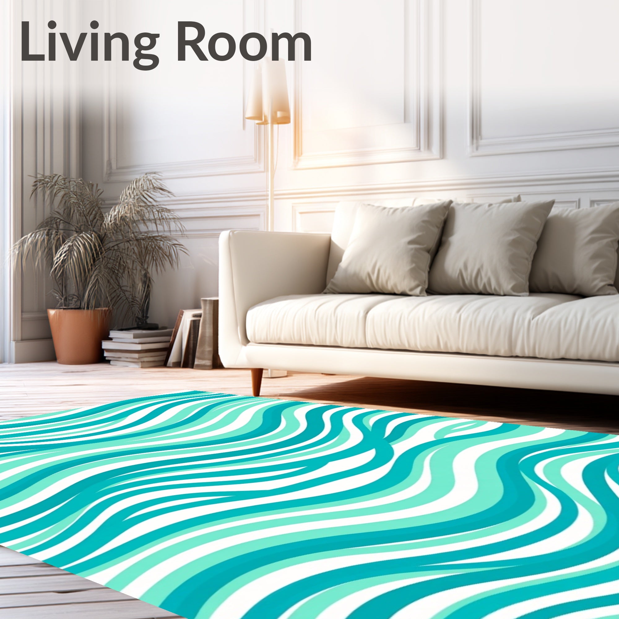 Ocean Wave Patterned Teal Rug
