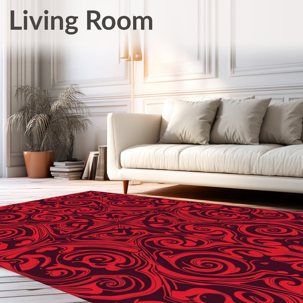 Red Abstract Swirls Ornate Design Rug