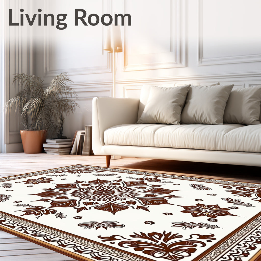 Brown Floral Mandala Inspired Design Rug
