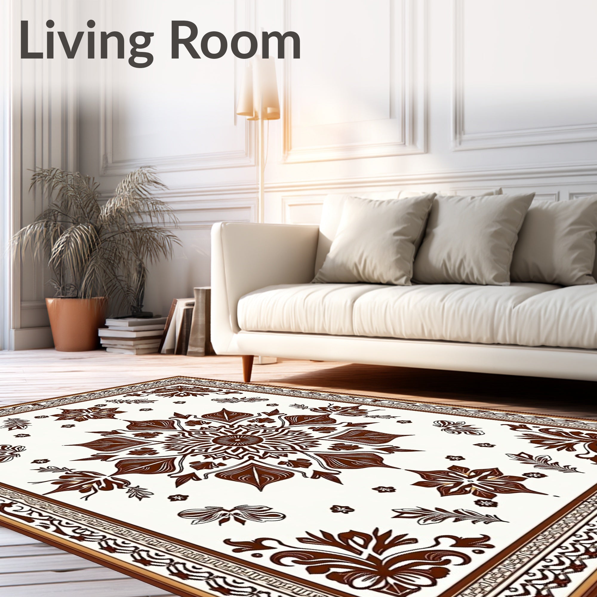 Brown Floral Mandala Inspired Design Rug
