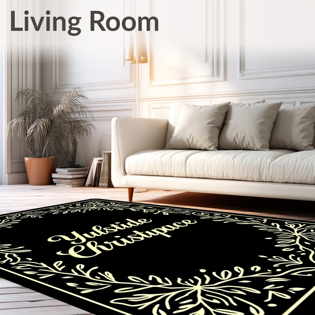 Cream Laurel Border Black Rug