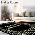 Cream Laurel Border Black Rug