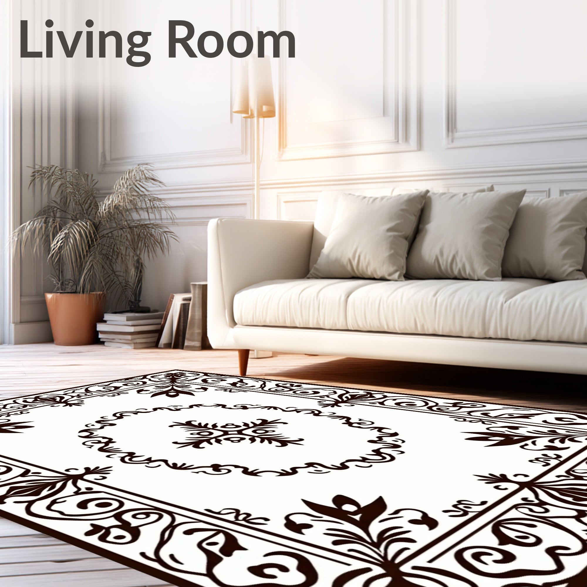 Intricate Floral Border Pattern Rug