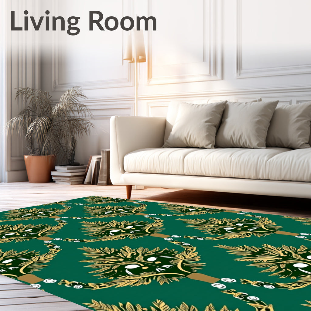 Emerald and Gold Leaf Ornament Rug