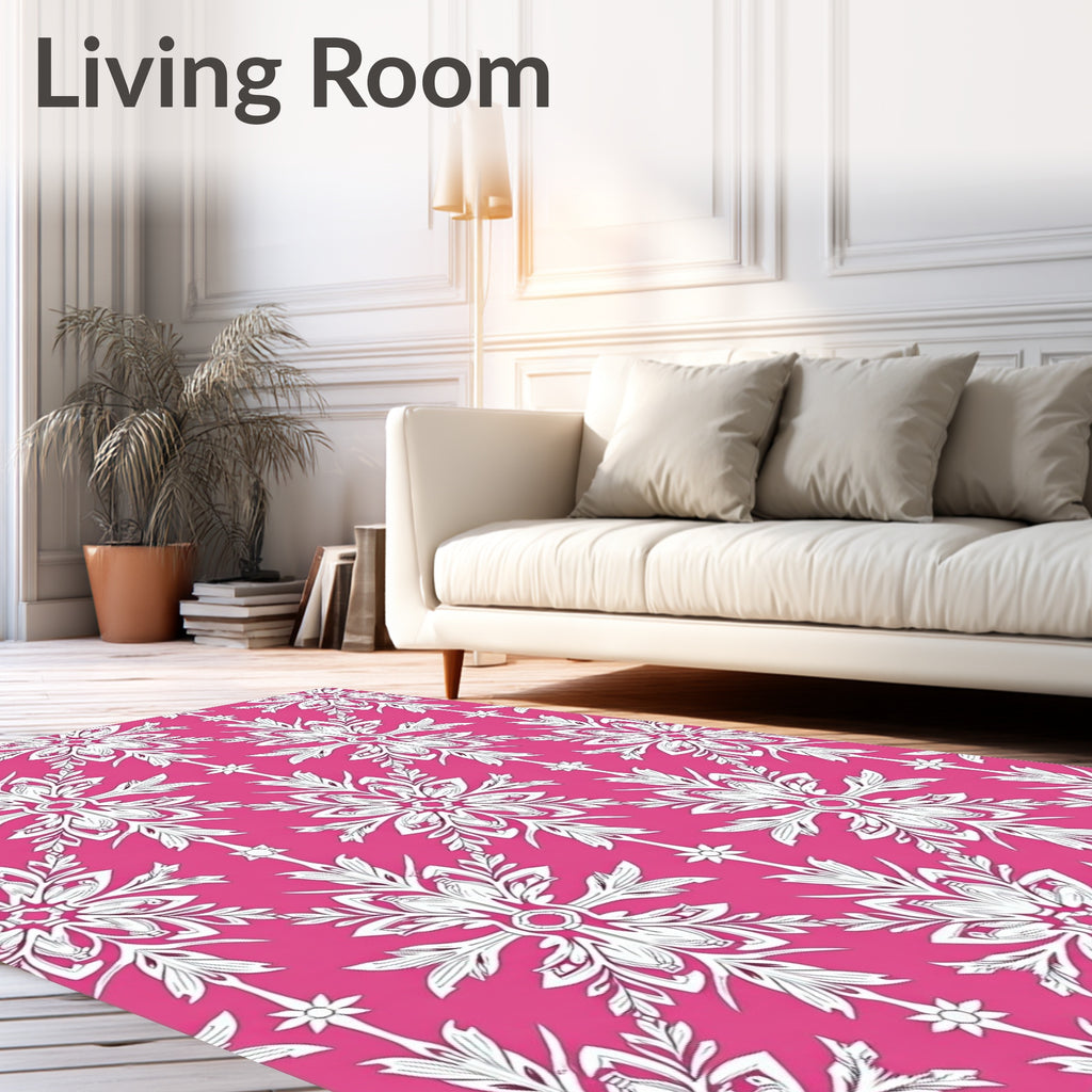 Fuchsia White Ornate Medallion Floral Rug