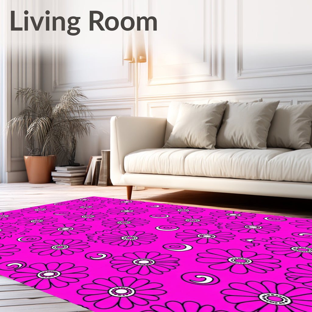 Delicate Pink Flower Swirl Pattern Rug