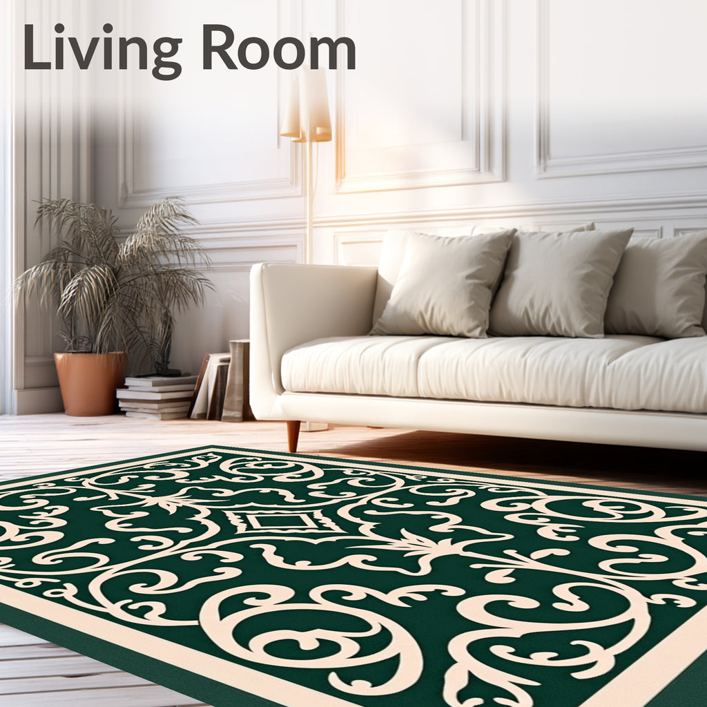 Ornate Ivory Floral Scrollwork Rug
