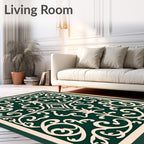 Ornate Ivory Floral Scrollwork Rug