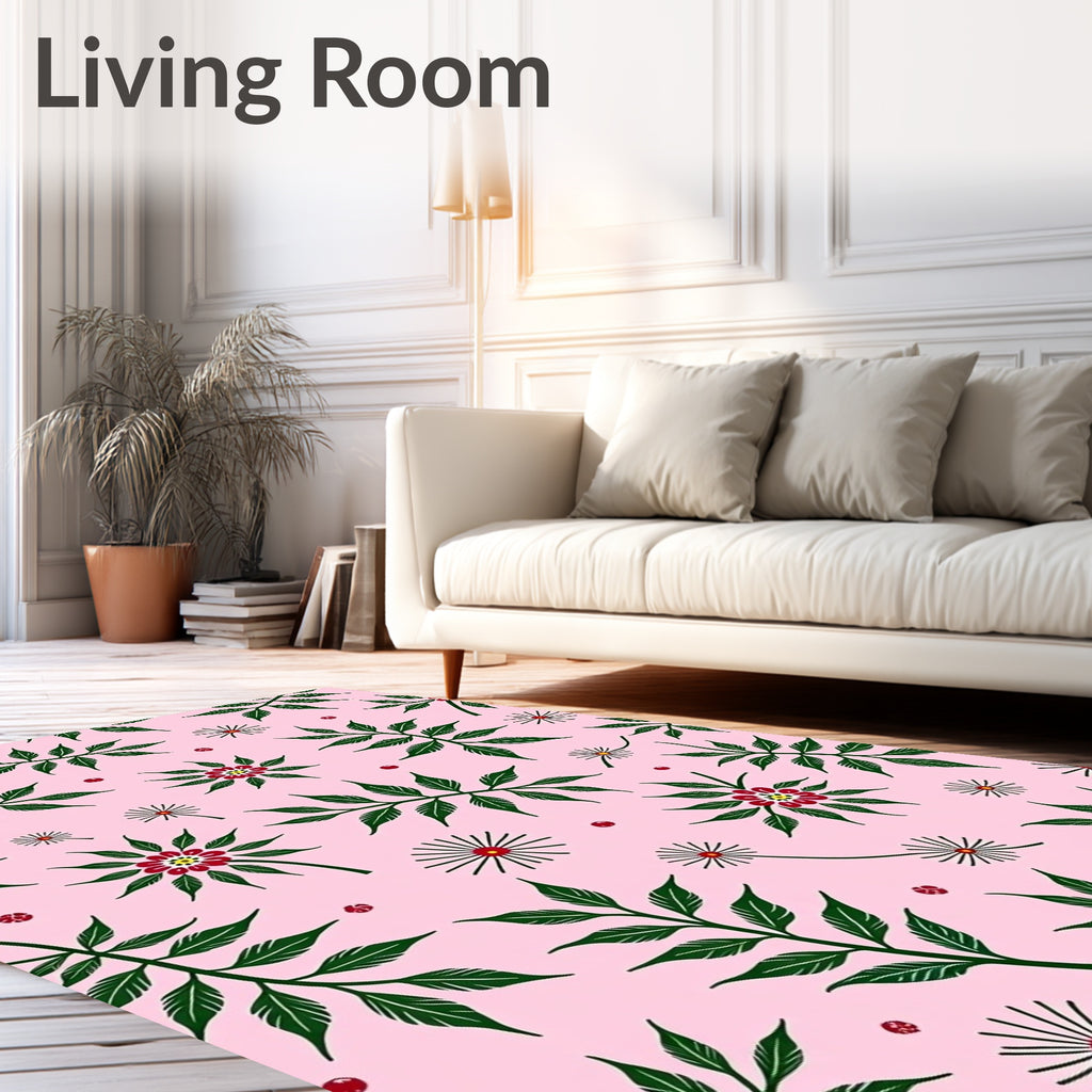 Pink Green Foliage Flower Medallion Rug
