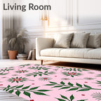 Pink Green Foliage Flower Medallion Rug