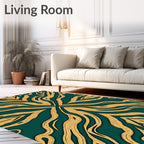 Ornate Teal Gold Abstract Pattern Rug