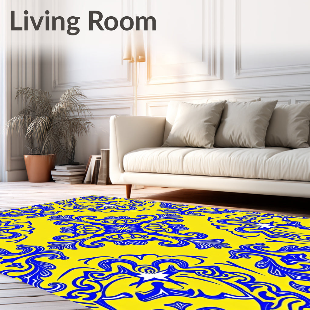 Ornate Royal Blue Floral Pattern Rug