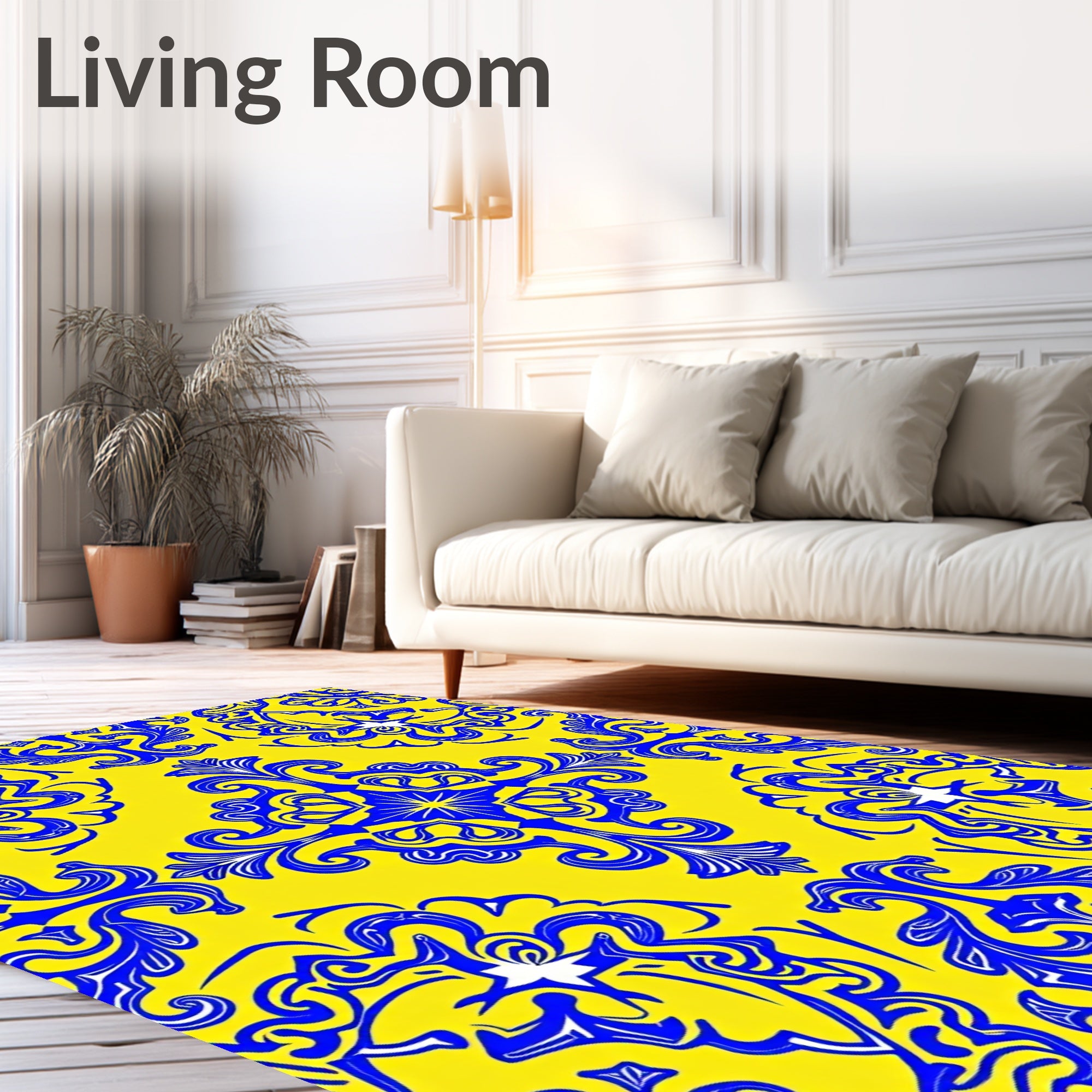 Ornate Royal Blue Floral Pattern Rug