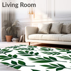 Dark Green Leaf Patterned Design Rug