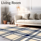 Classic Plaid Navy Beige Pattern Rug