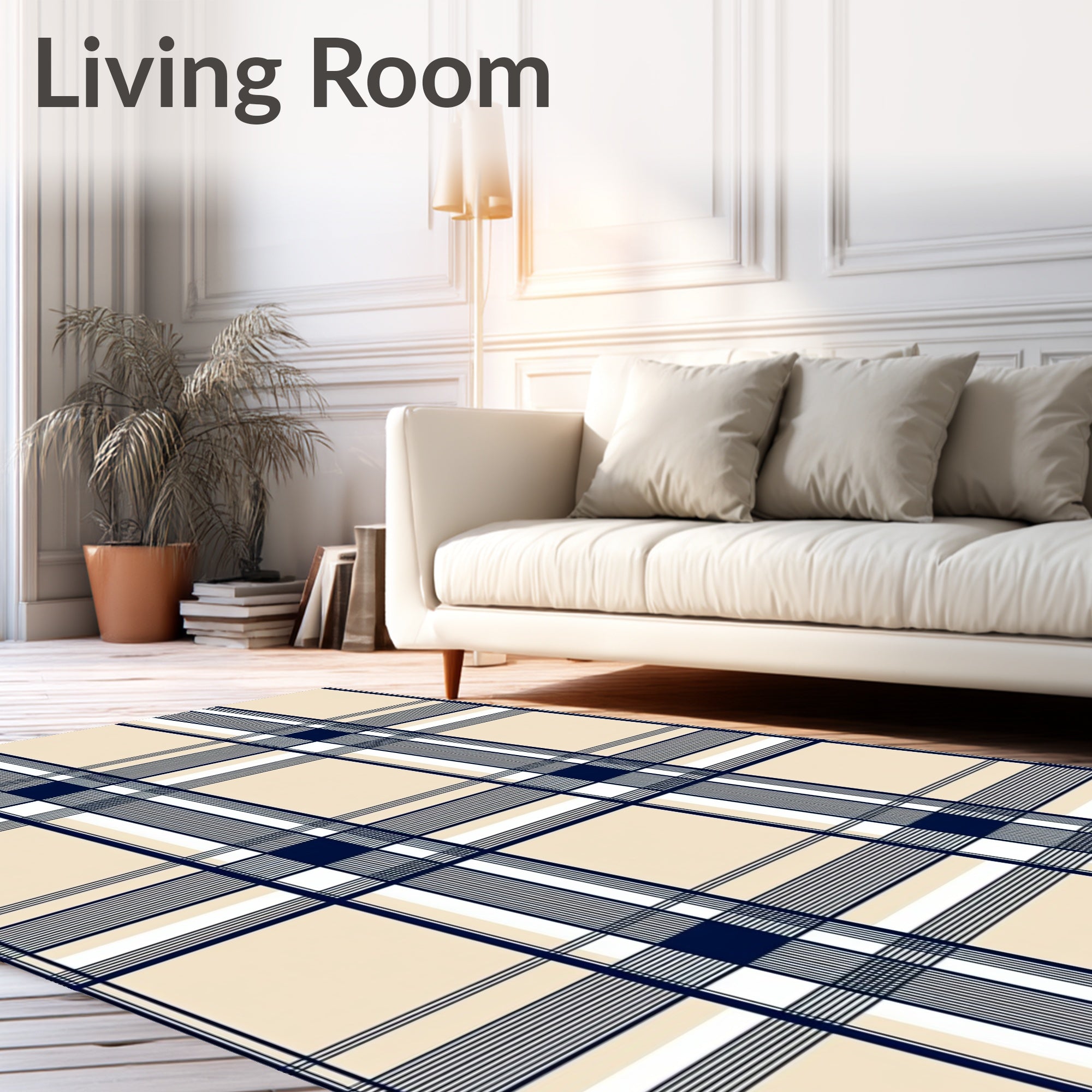 Classic Plaid Navy Beige Pattern Rug