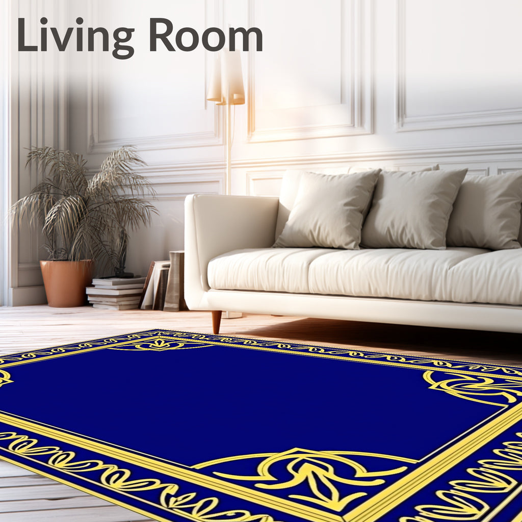 Classic Gold Blue Ornate Pattern Rug