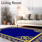 Classic Gold Blue Ornate Pattern Rug