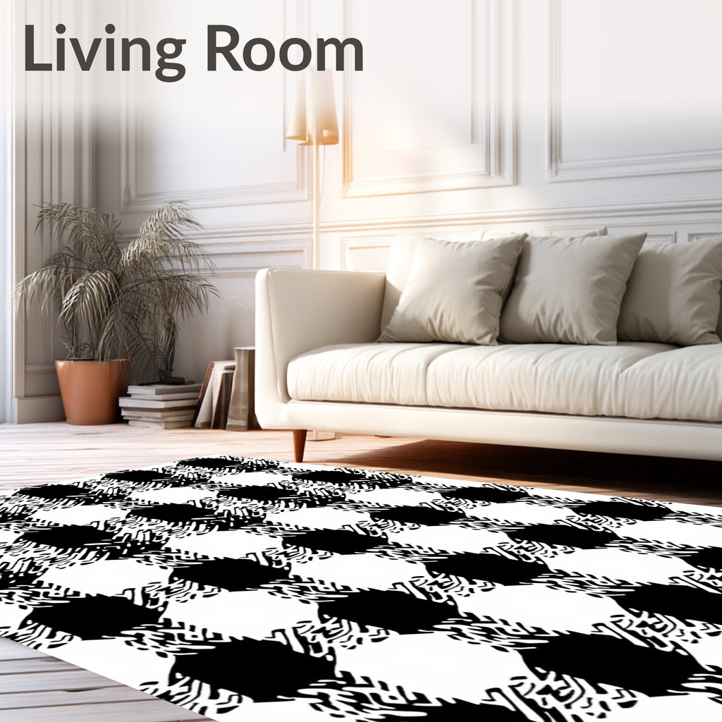 Black White Checkered Textured Pattern Rug