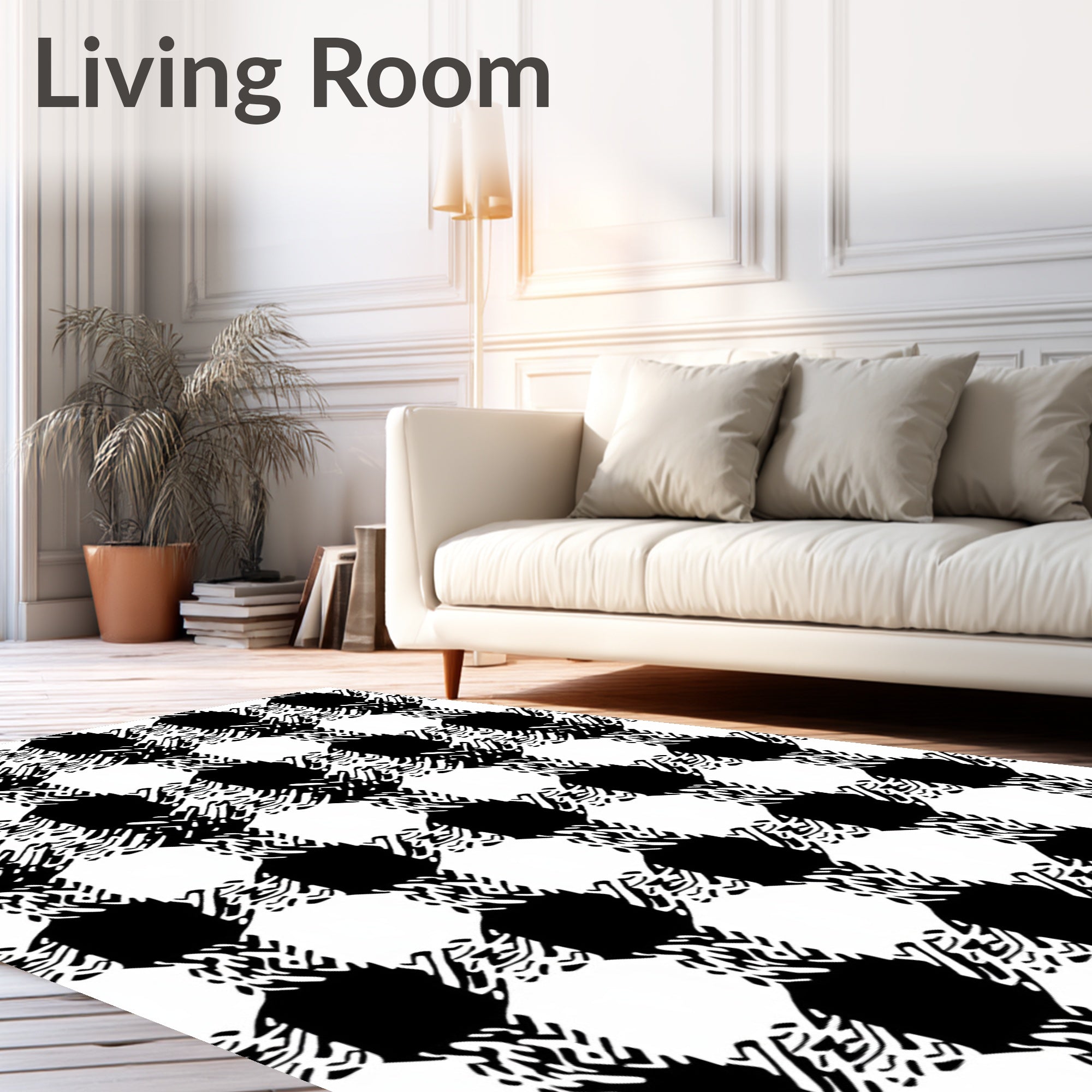 Black White Checkered Textured Pattern Rug