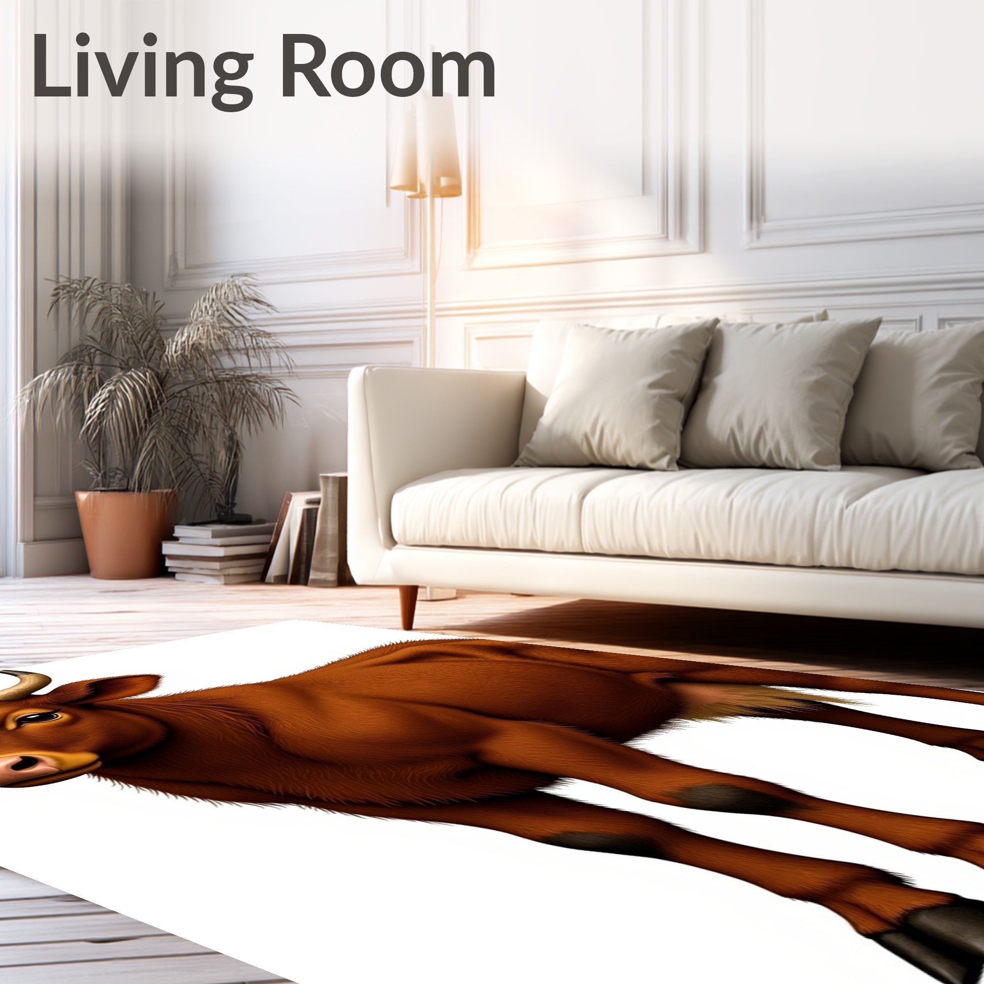 Rich Brown Cow Portrait Whimsical Rug