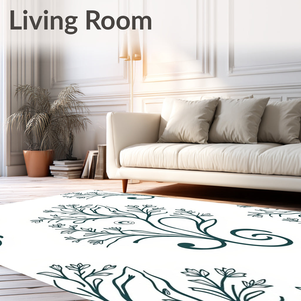 Vine Leaf Swirl Floral Pattern Rug
