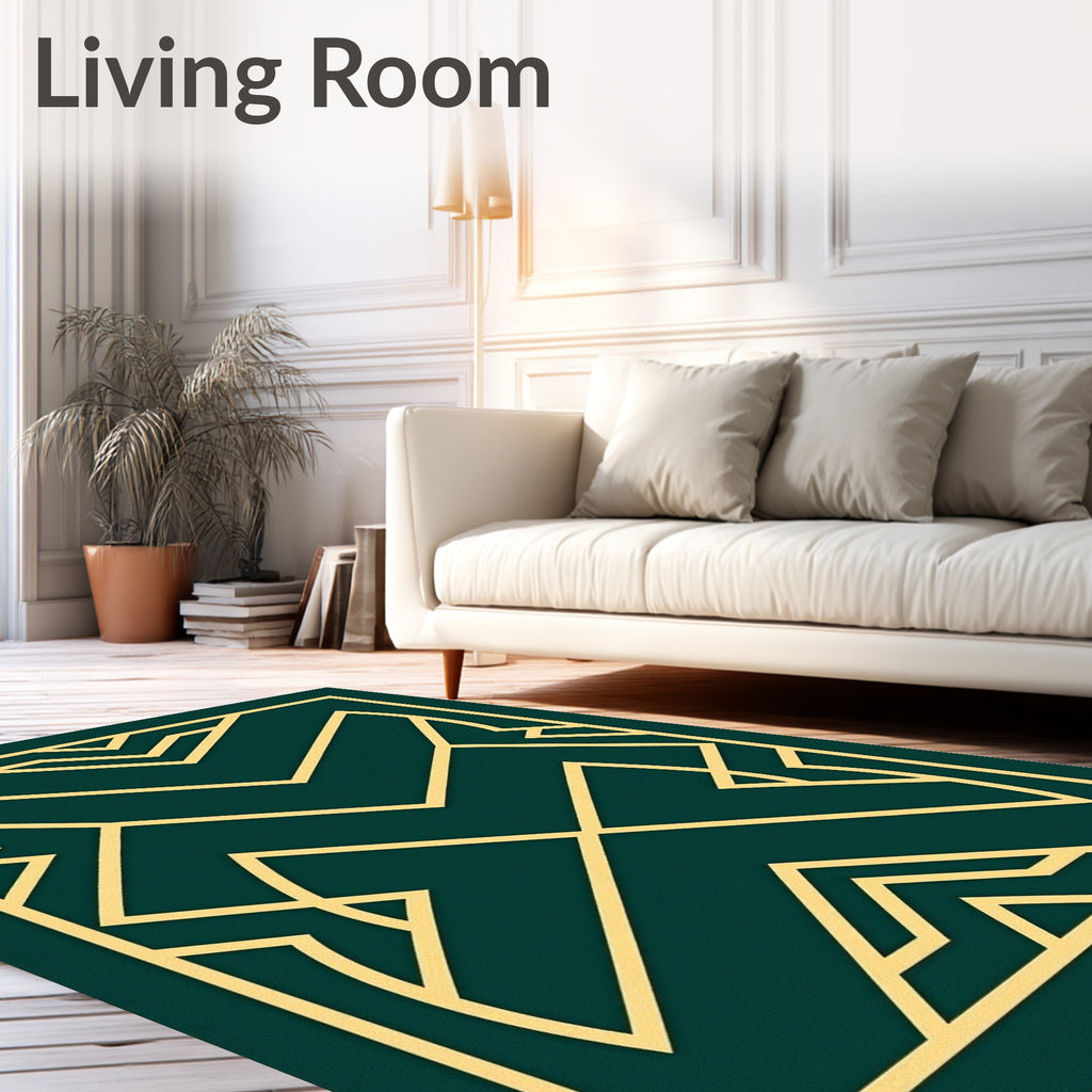 Green Gold Geometric Pattern Design Rug