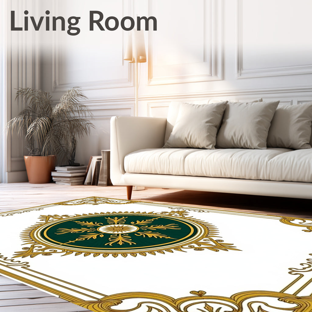 Ornate Dark Green Gold Medallion Rug