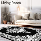 Ornate Black White Mandala Design Rug