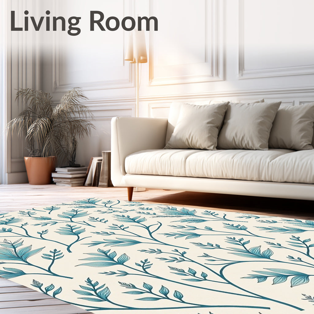 Botanical Vining Pattern With A Teal Hue Rug