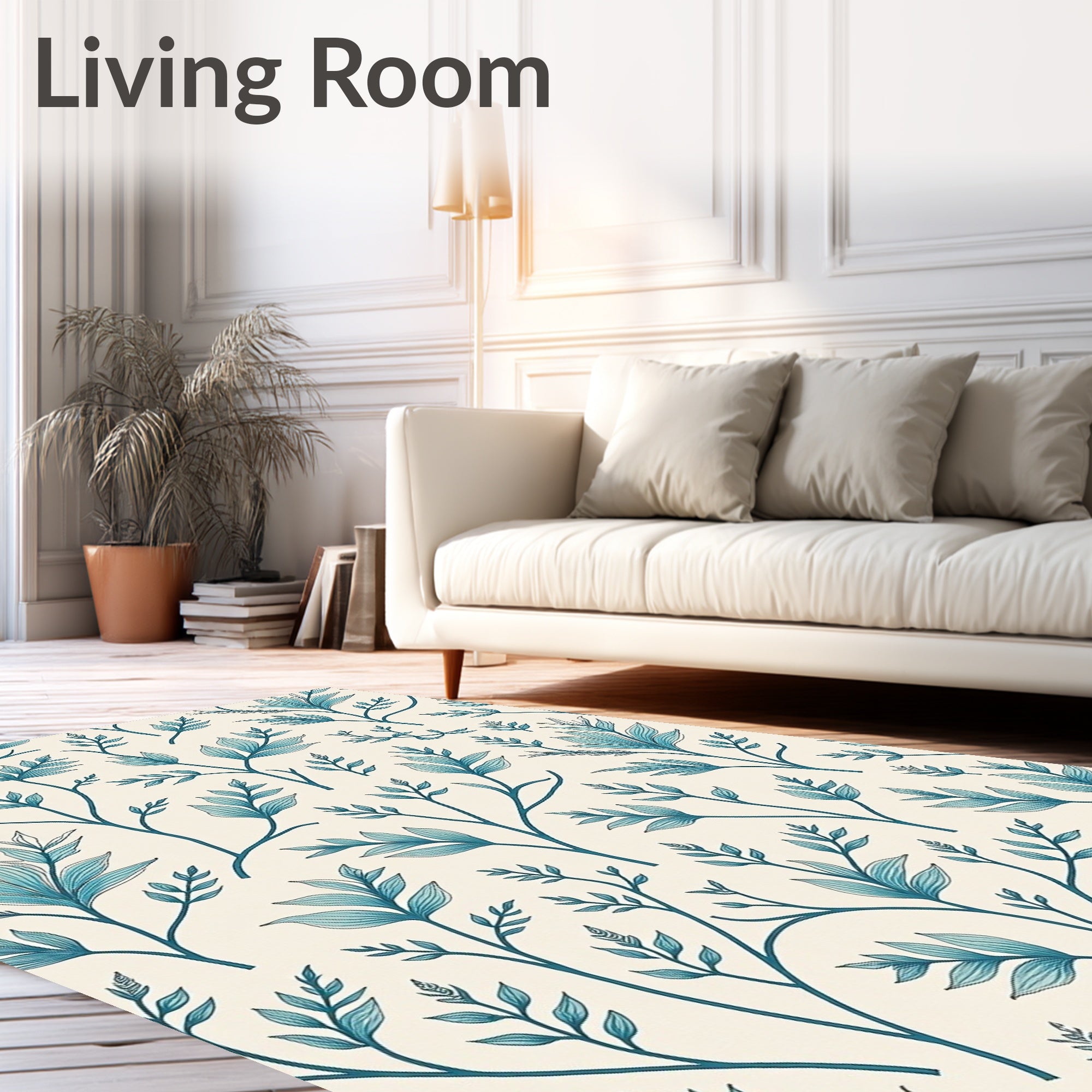 Botanical Vining Pattern With A Teal Hue Rug