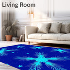 Cyan Starburst Pattern on Blue Background Rug