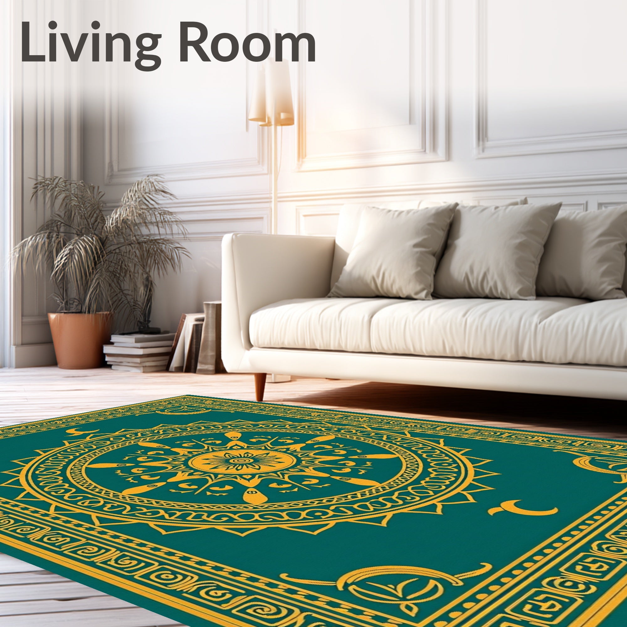 Golden Sun and Moon Mandala Rug