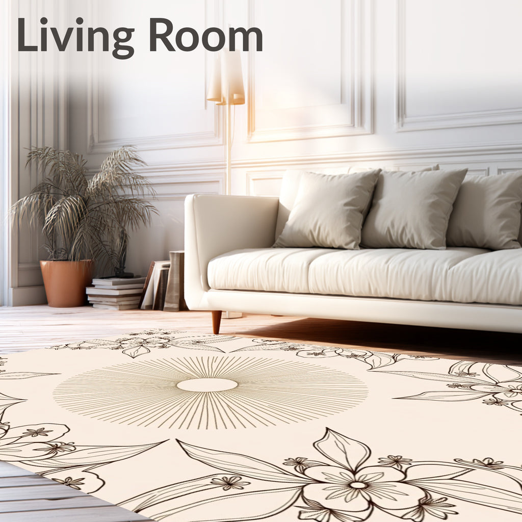 Floral Sunburst Delicate Outline Design Rug