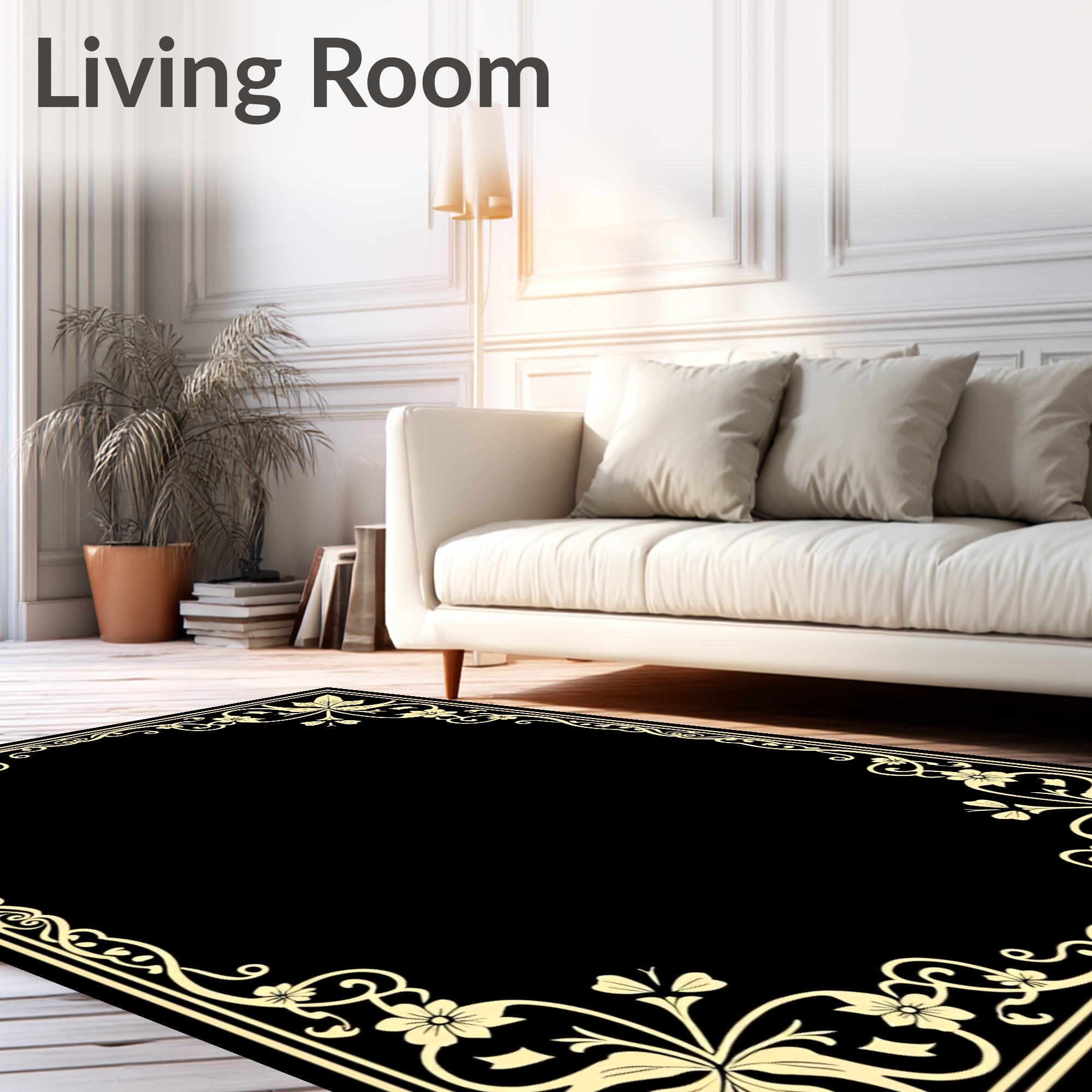 Elaborate Floral Vine Border Design Rug