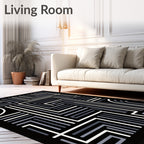 Monochrome Geometric Maze Design Rug