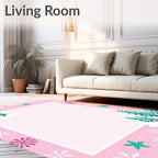 Pink Snowy Pine Forest Snowflakes Rug
