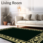 Golden Leaf Scroll Border Rug