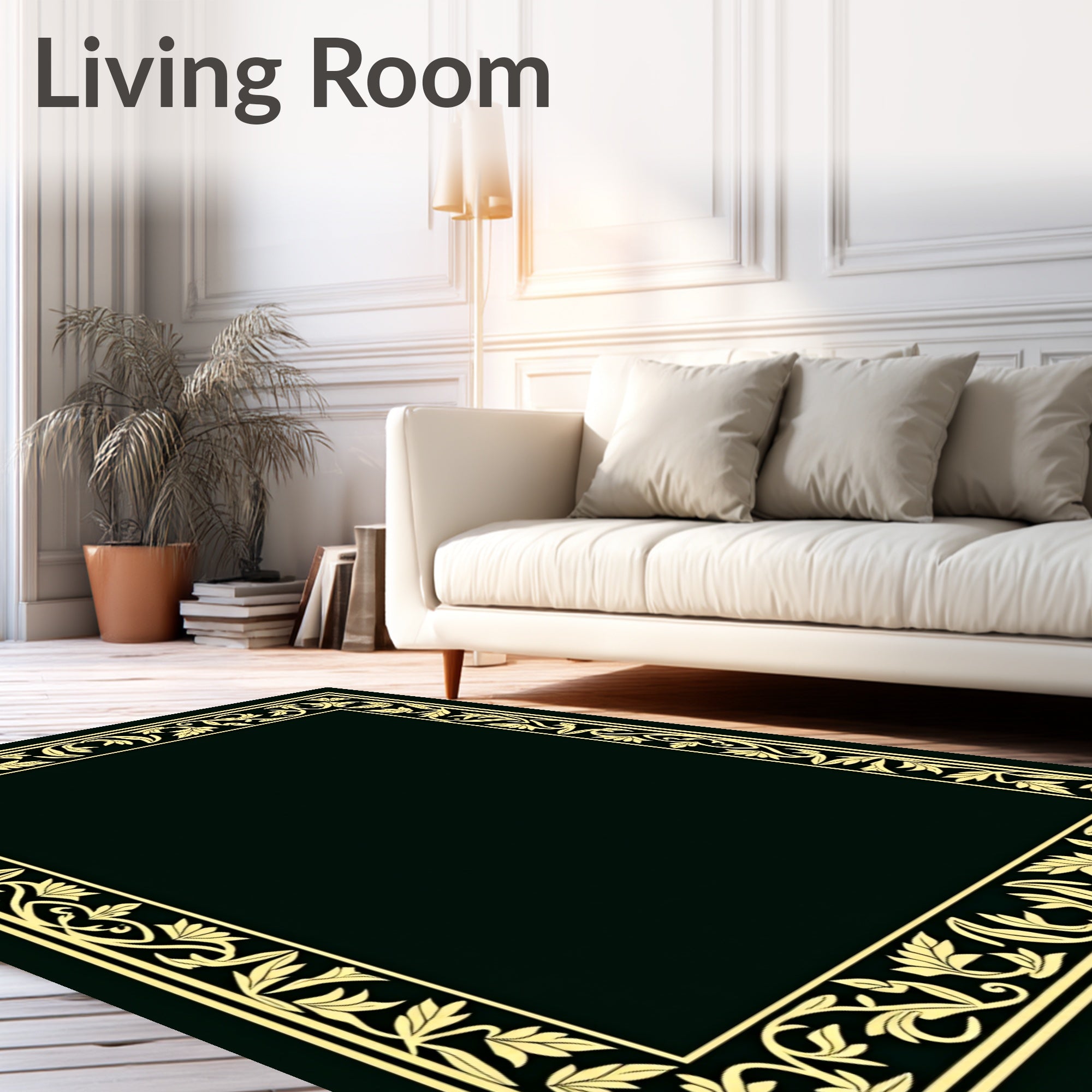 Golden Leaf Scroll Border Rug