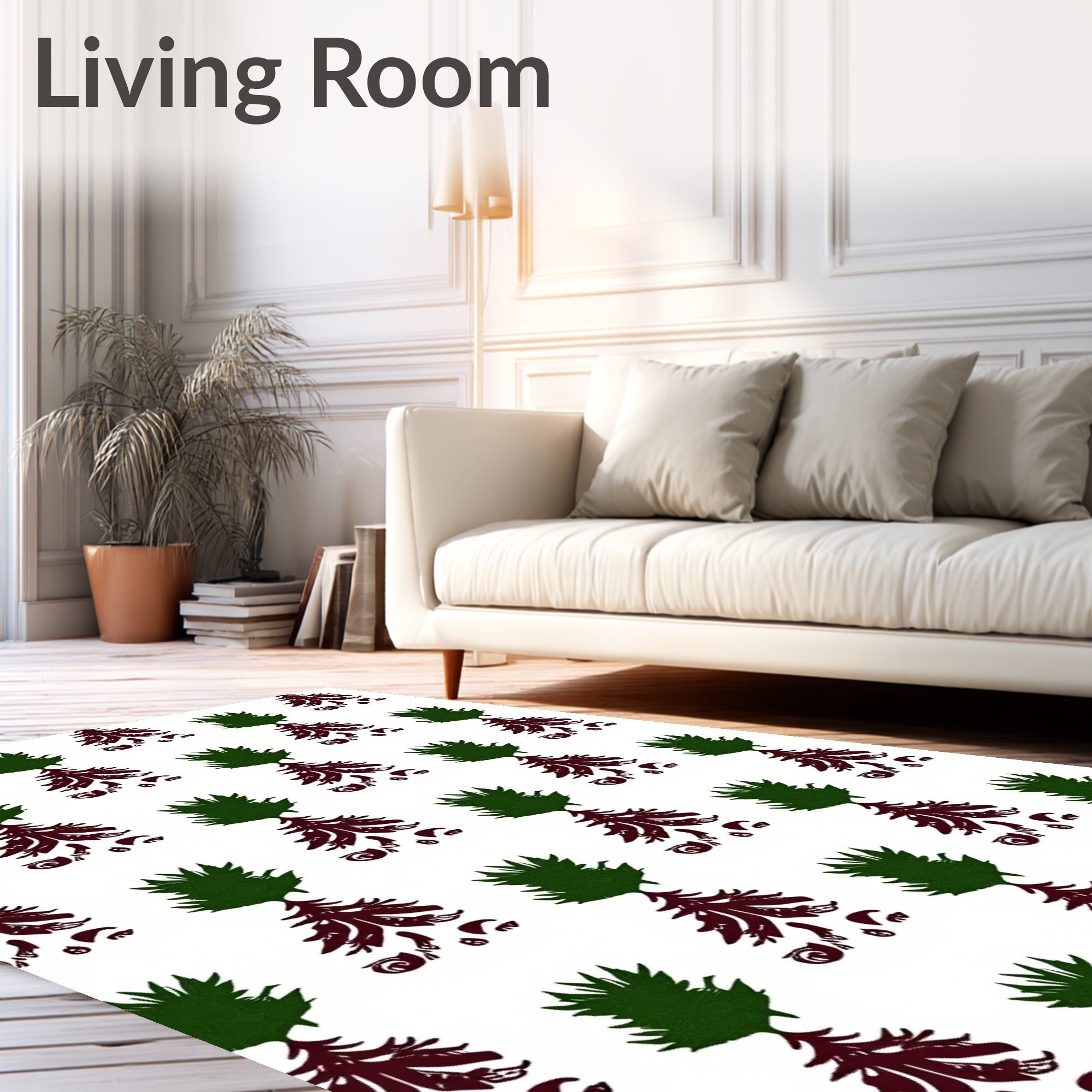 Emerald Green Woodland Tree Arrangement Rug