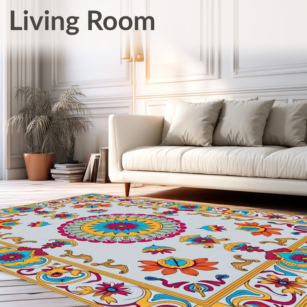 Vibrant Floral Medallion Border Rug