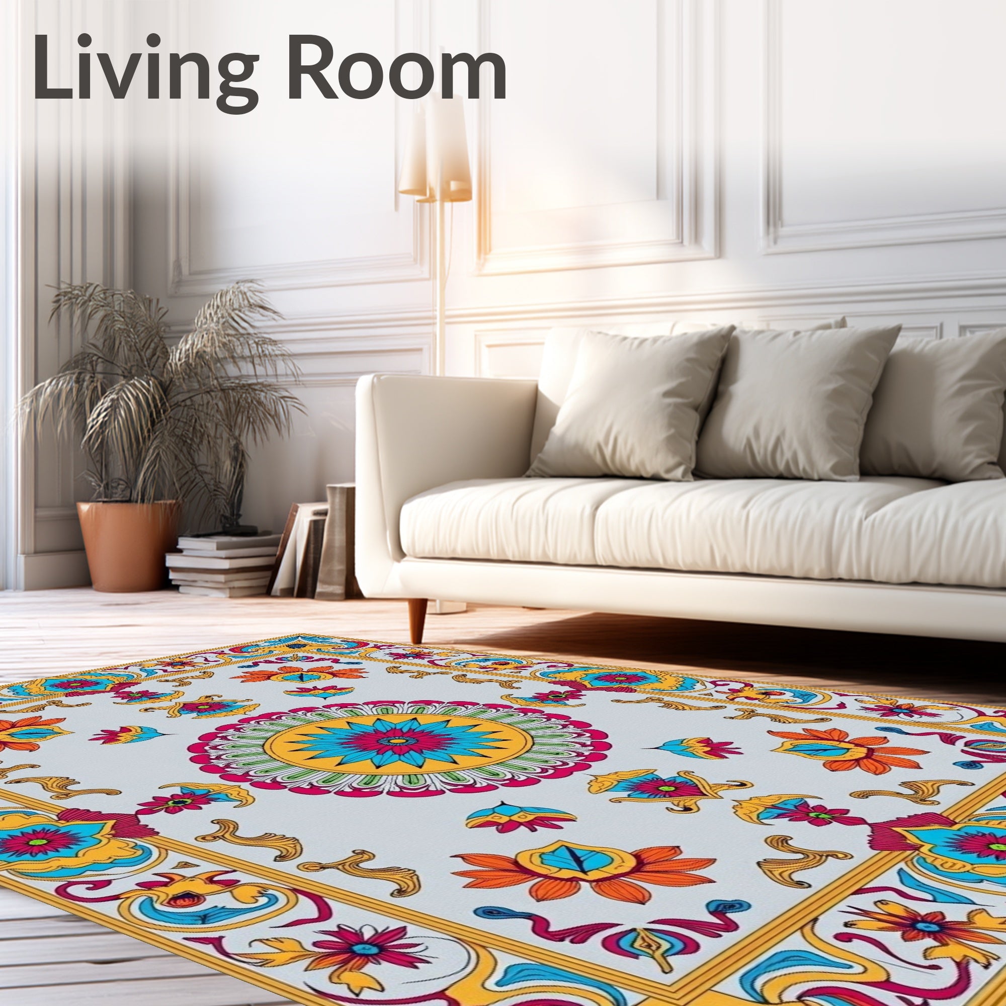 Vibrant Floral Medallion Border Rug