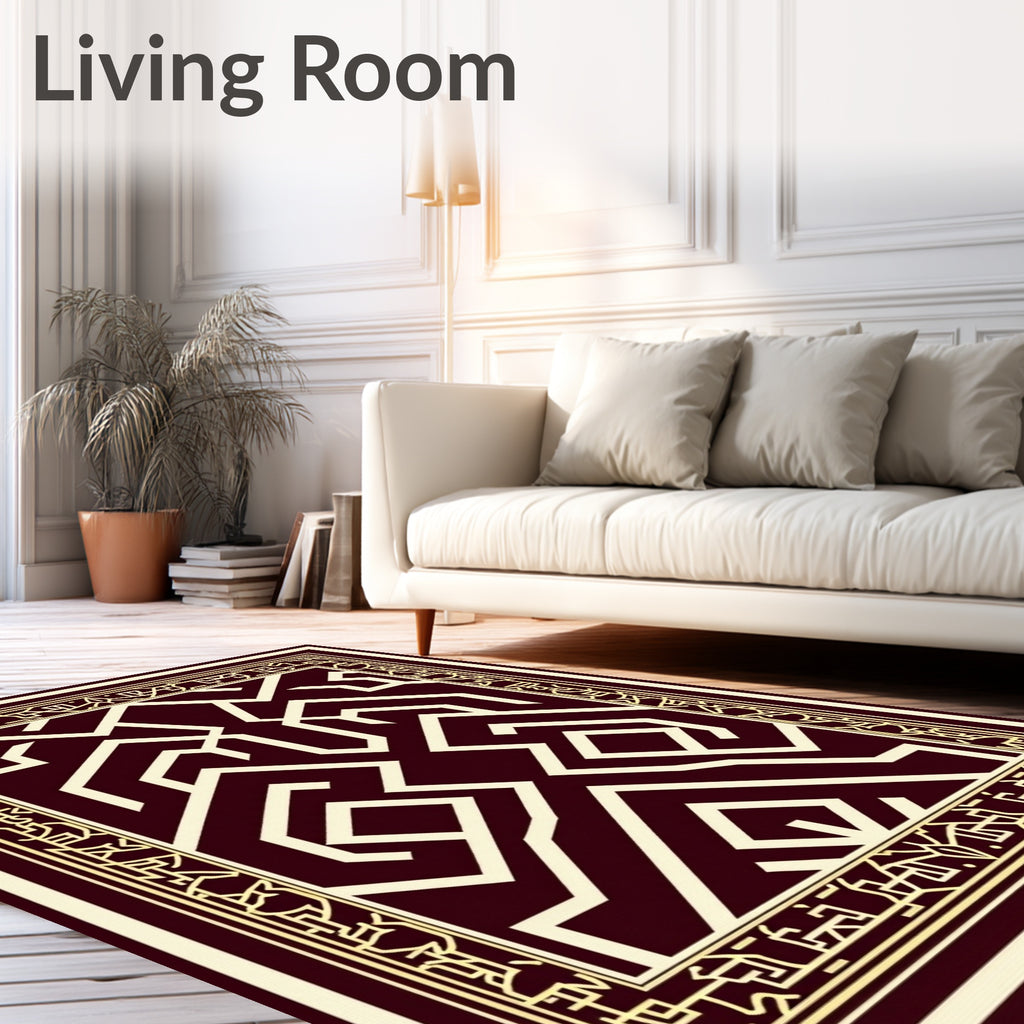Regal Burgundy Gold Geometric Design Rug