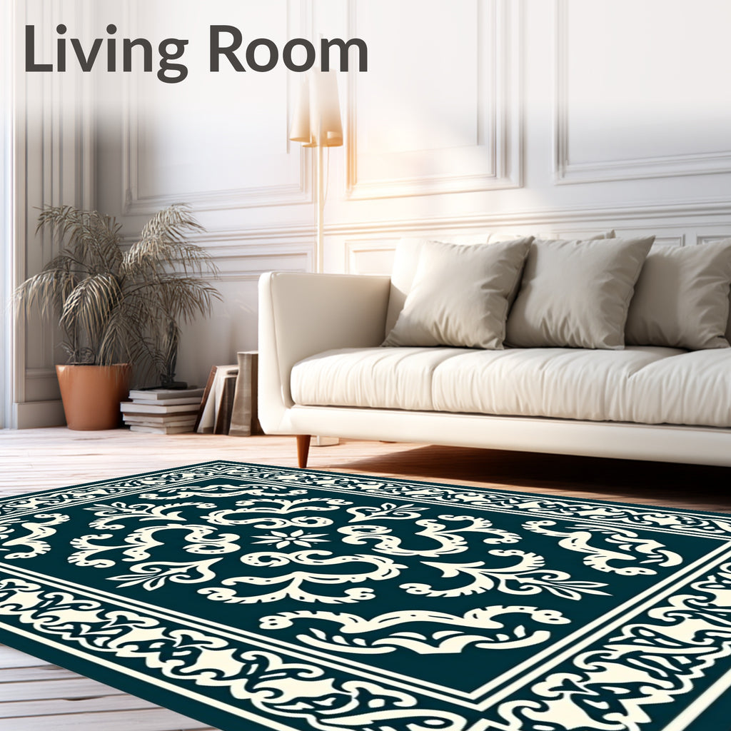 Damask Floral Crested Border Rug